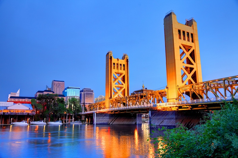 Sacramento Skyline and the Tower Bridge at night